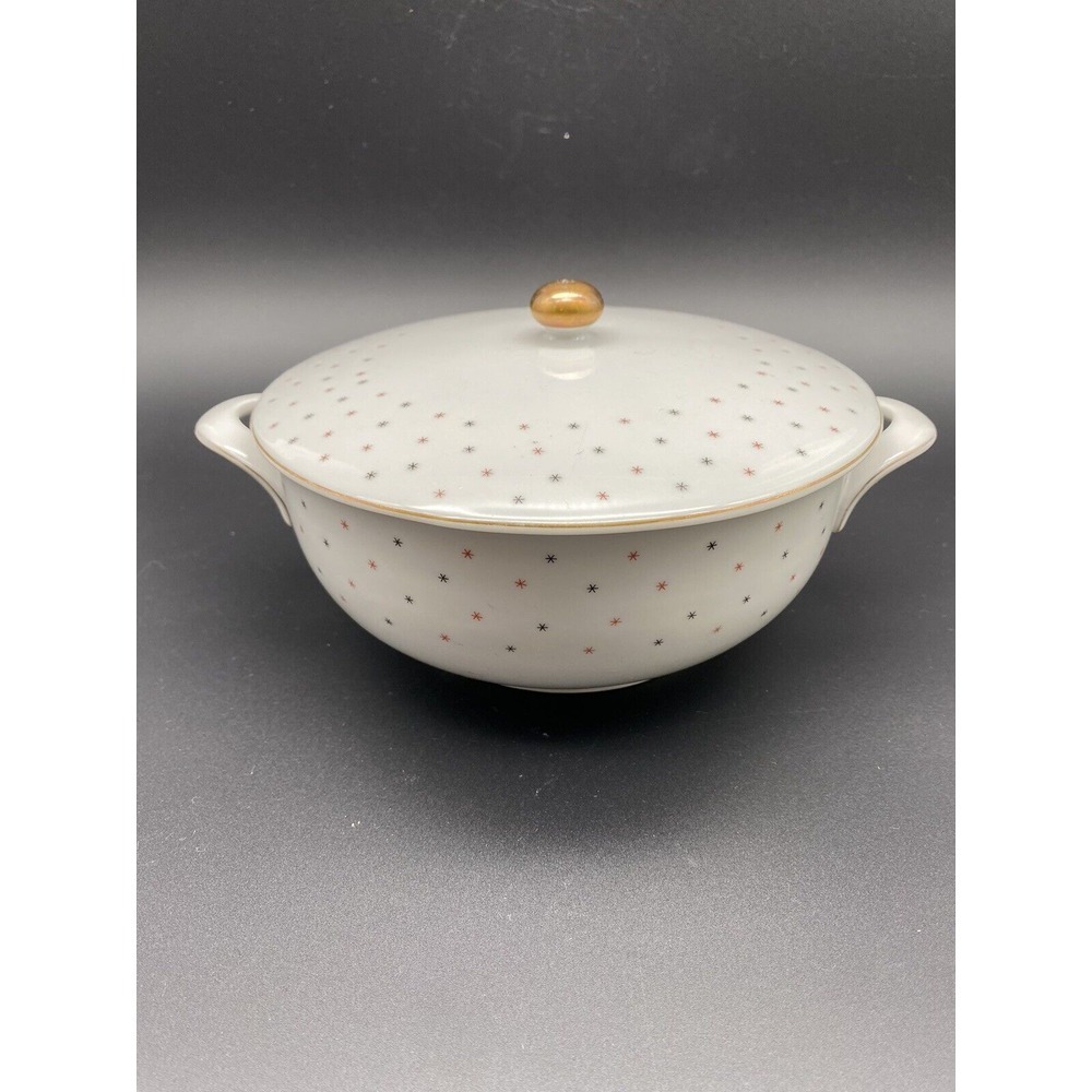 Porzellanfabrik Arzberg‎ Bayern White Handled Covered bowl W/ Gold finial Stars